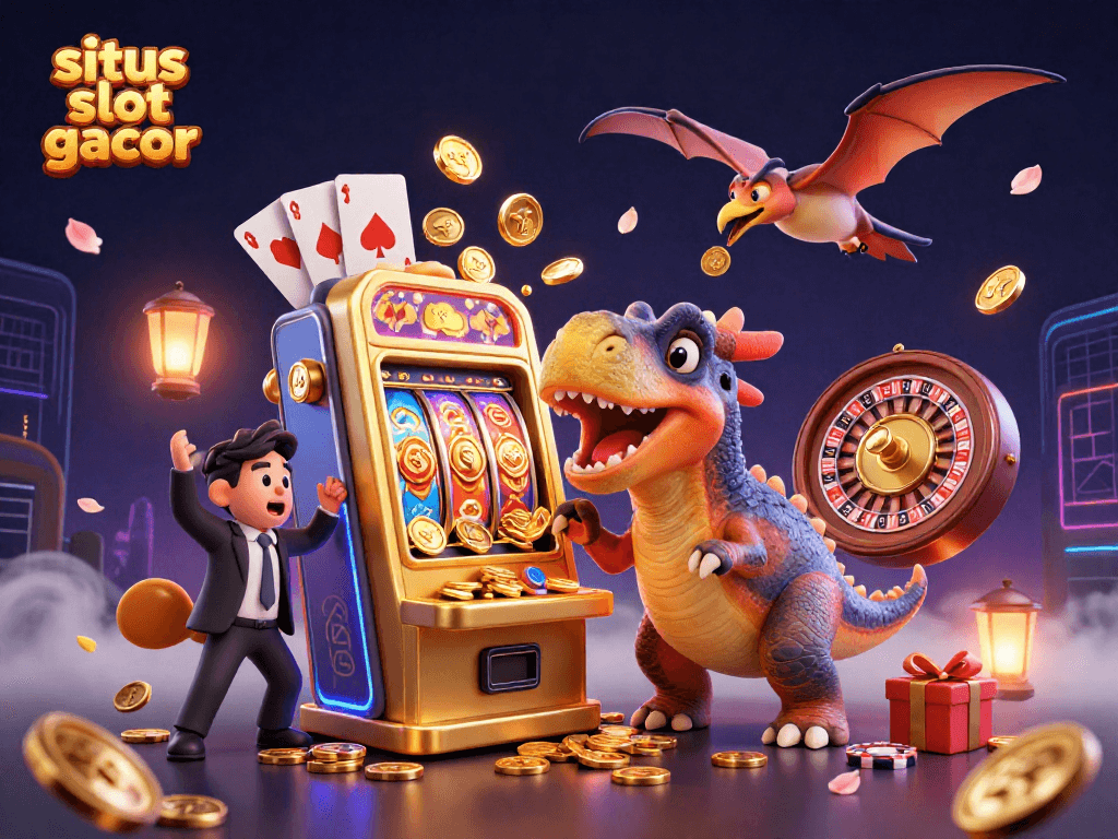 Experience exhilarating wins at situs slot gacor with a unique casino-themed 3D illustration.