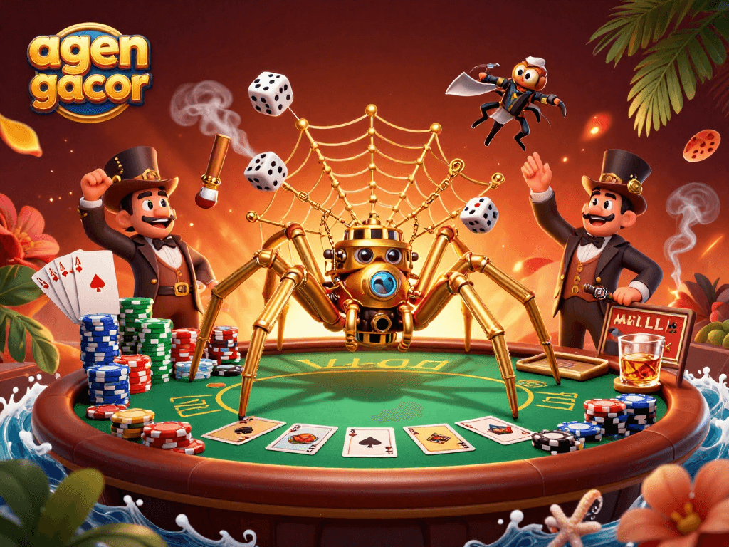 Experience the thrill of agen gacor with this vibrant 3D casino scene filled with dynamic gambling action.