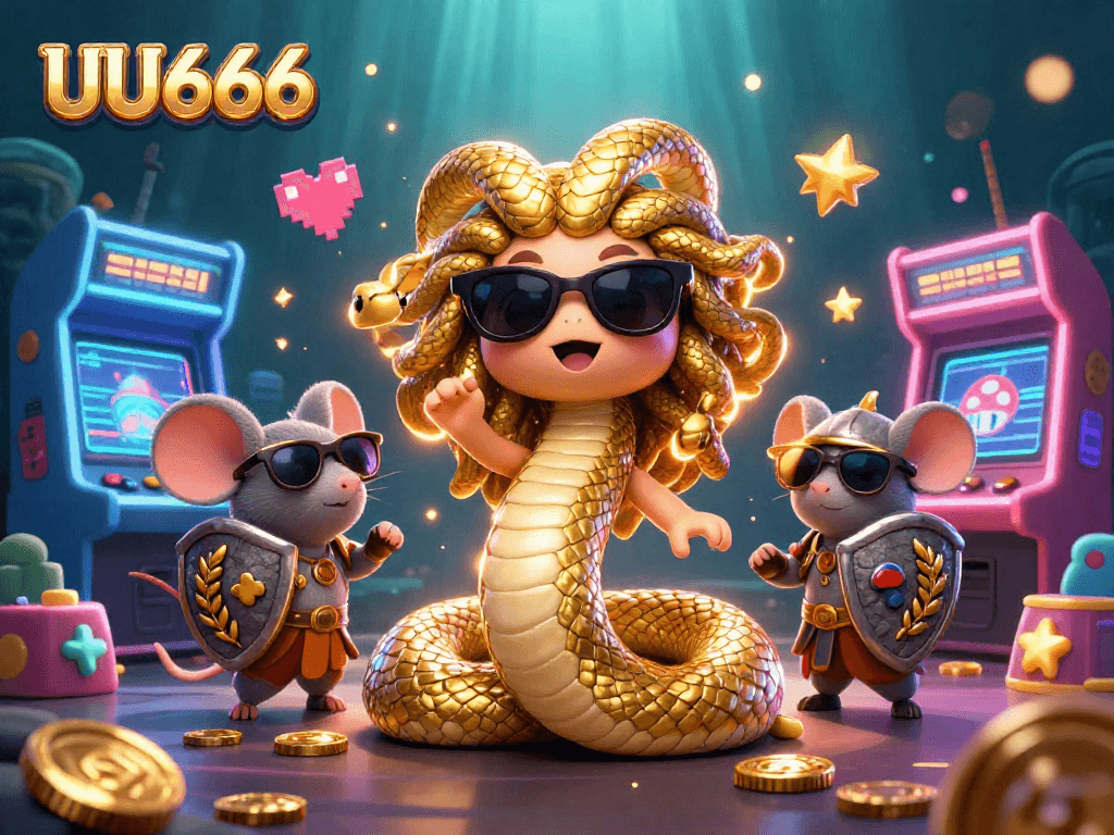 Spin and win with UU666 in an exciting 3D casino scene featuring Medusa and a warrior