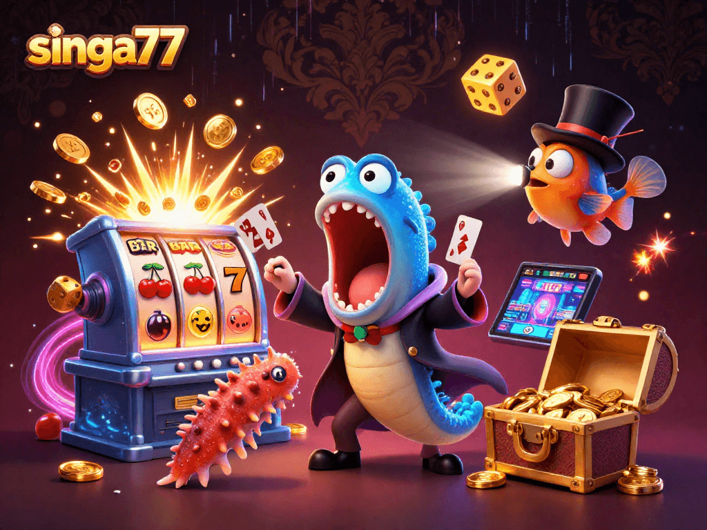 singa77 captivates players with a 3D cartoon scene of a deep-sea magician performing thrilling card tricks.