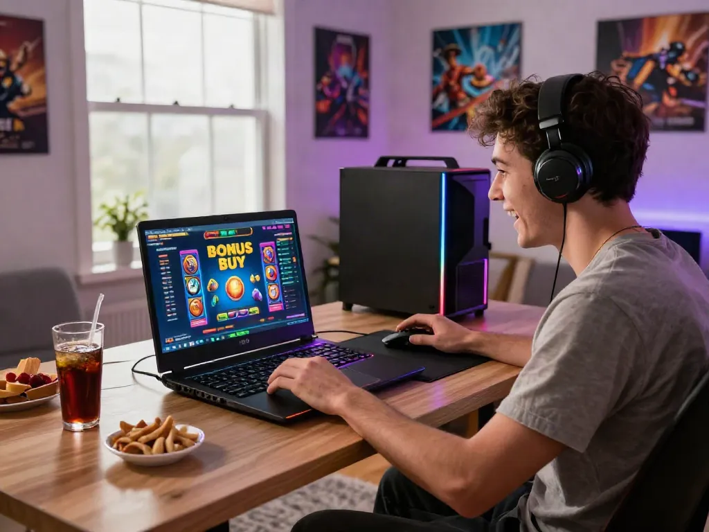 Discover thrilling Bonus Buy Slots at https://stargazyinn.co.uk with an energetic gaming setup and vibrant atmosphere.