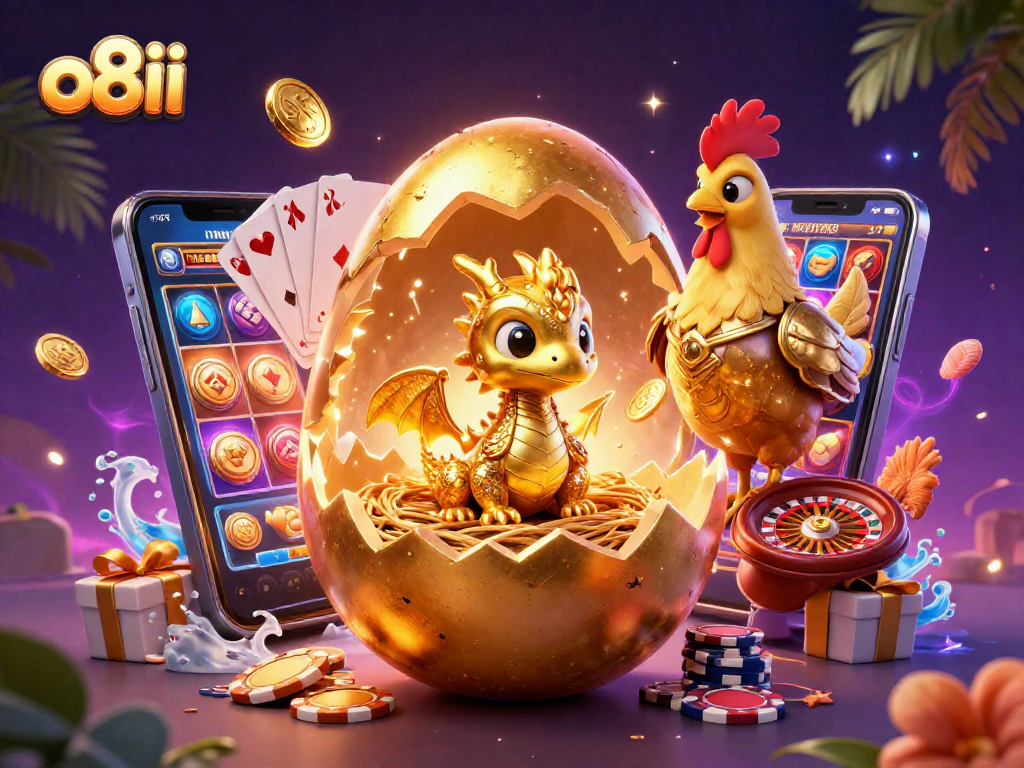 Spin and win with o8ii's thrilling golden dragon slot game experience amidst vibrant casino elements.