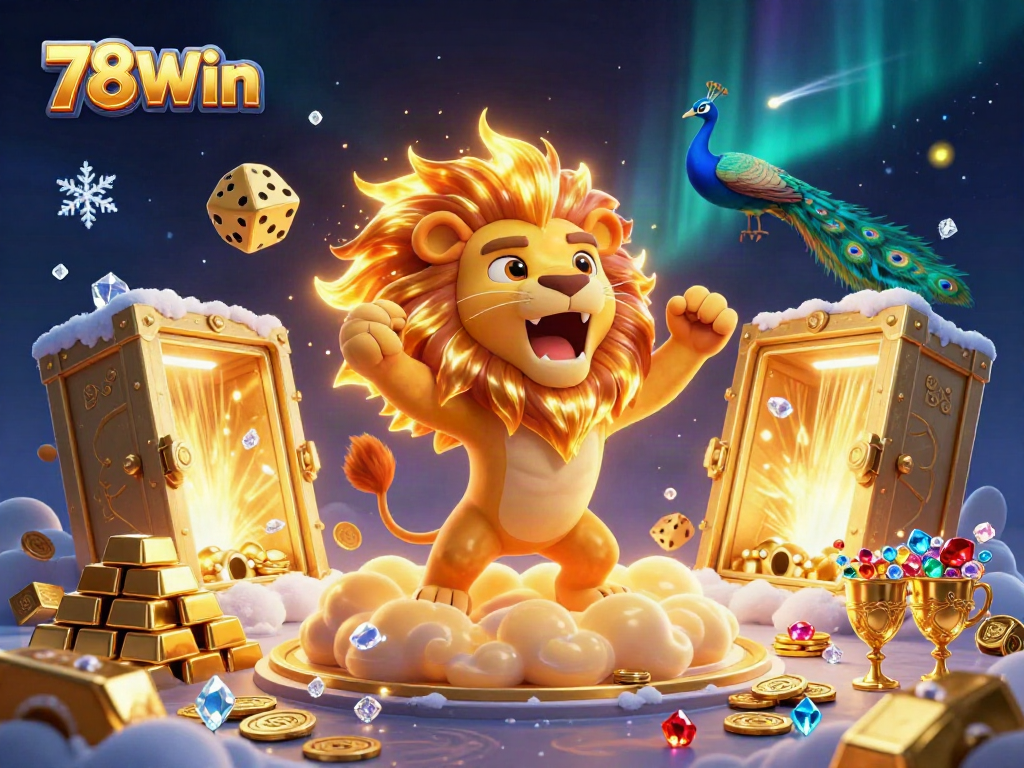 Experience the excitement of 78Win with a jackpot-themed casino illustration featuring classic symbols and vibrant colors.