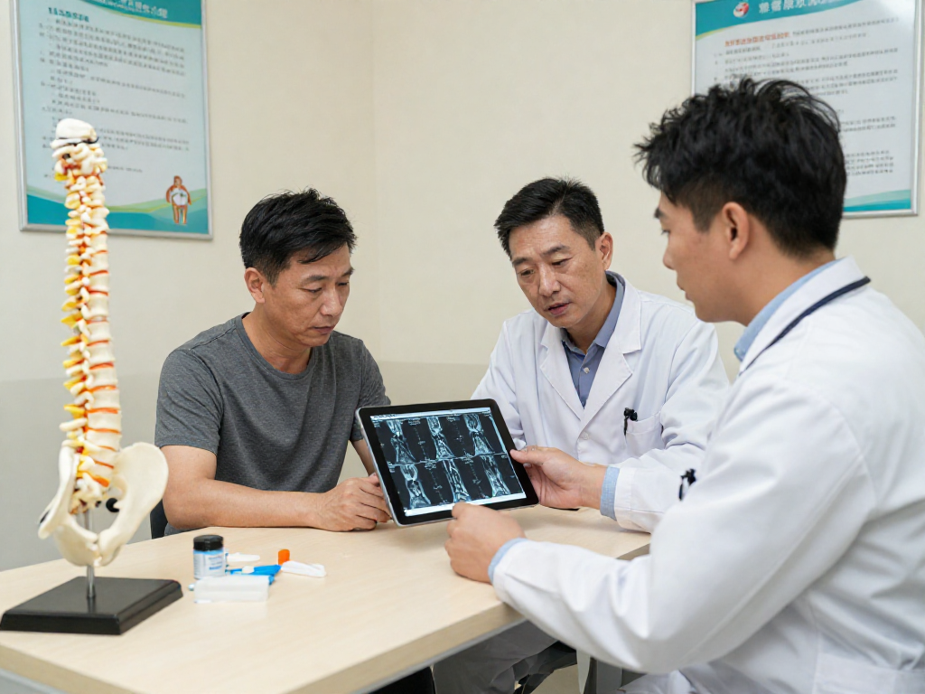 Consultation about Boyun fıtığı ameliyatı with a patient in a modern clinic.