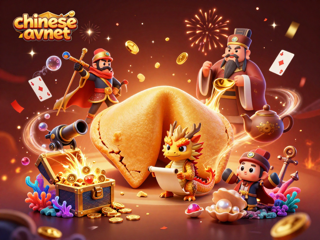 Engage with chineseavnet's vibrant casino experience featuring a golden fortune cookie and dynamic gaming elements.
