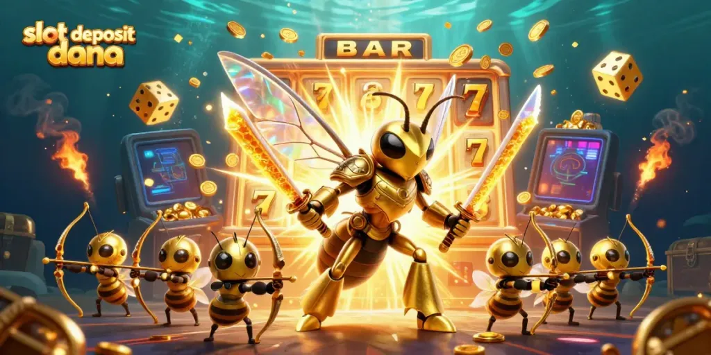 Engage with exciting slot deposit dana gameplay as you spin for mega wins with our vibrant 3D casino illustration.