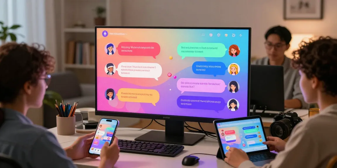 Engaging ecchi chat scene showing animated characters and users interacting on various devices.