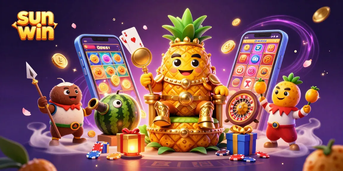 Engage with sun win gaming alongside the pineapple king and vibrant gambling elements.