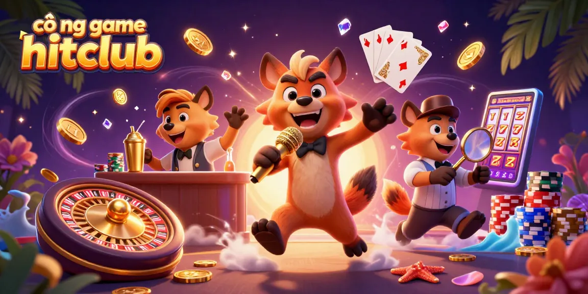 Experience the excitement of cổng game hitclub with hyenas in a vibrant casino scene featuring slots and roulette.