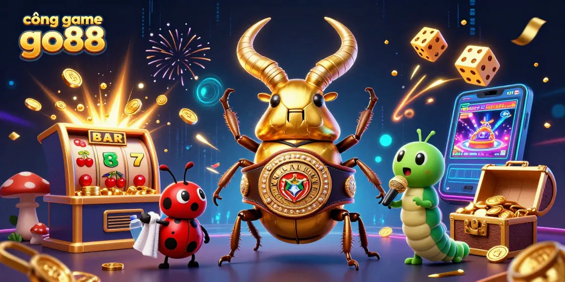 Experience excitement at cổng game go88 with a dynamic and colorful casino illustration featuring vibrant game elements.
