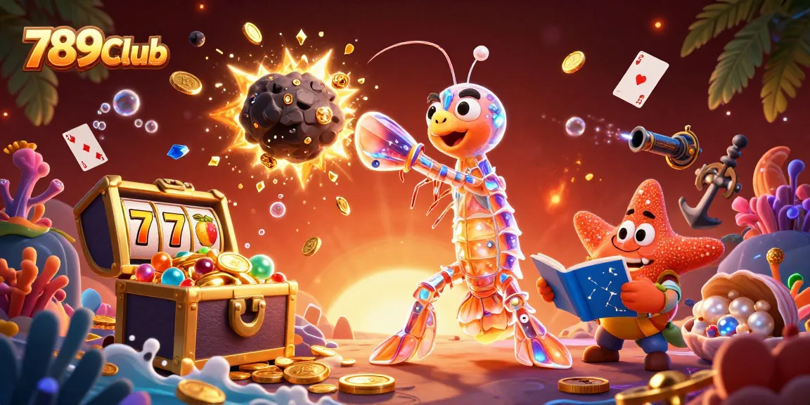 Experience thrilling gaming at 789Club, featuring vibrant characters surrounded by exciting slots and treasures.