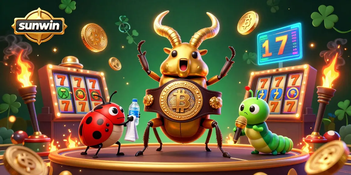 Engage in thrilling gameplay with sunwin's vibrant casino elements featuring a golden stag beetle and ladybug corner-man.