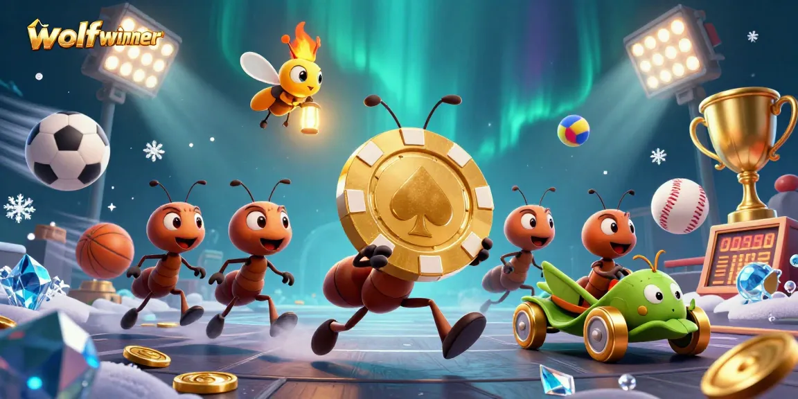 Experience thrilling gameplay at wolfwinner with ant heist characters showcasing poker excitement and sports elements.